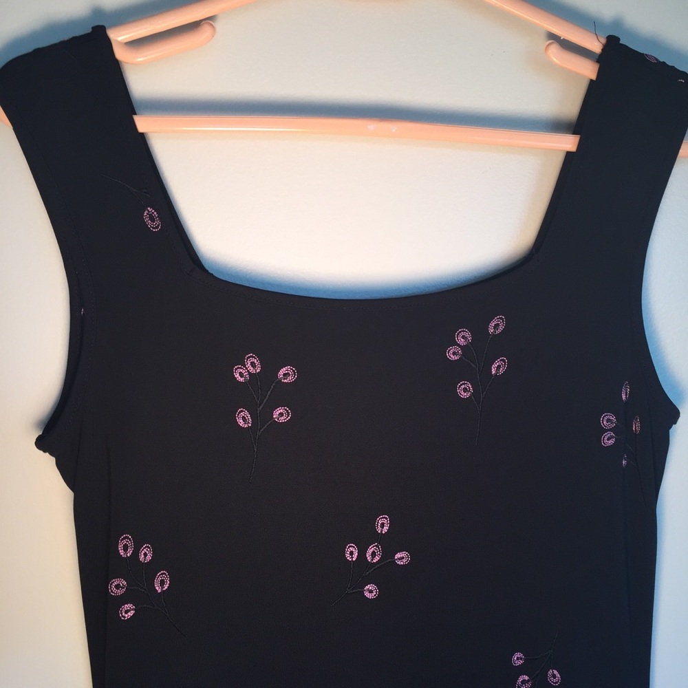 Casual Corner stretch black tank embroidered dress